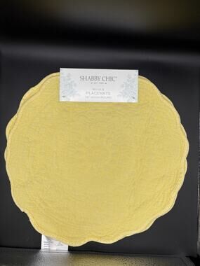 NEW Shabby Chic Set 4 Yellow Quilted Cotton Placemats